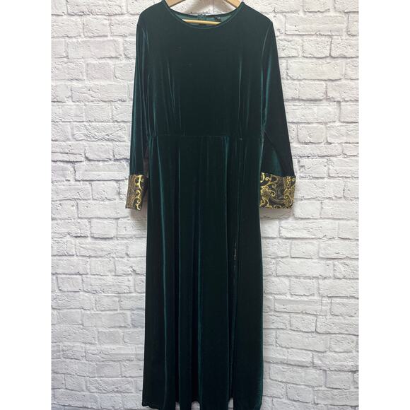 Shein Curve Emerald Green Gold Crushed "Velvet" Long Sleeve Maxi Dress SZ 2XL - Picture 1 of 4
